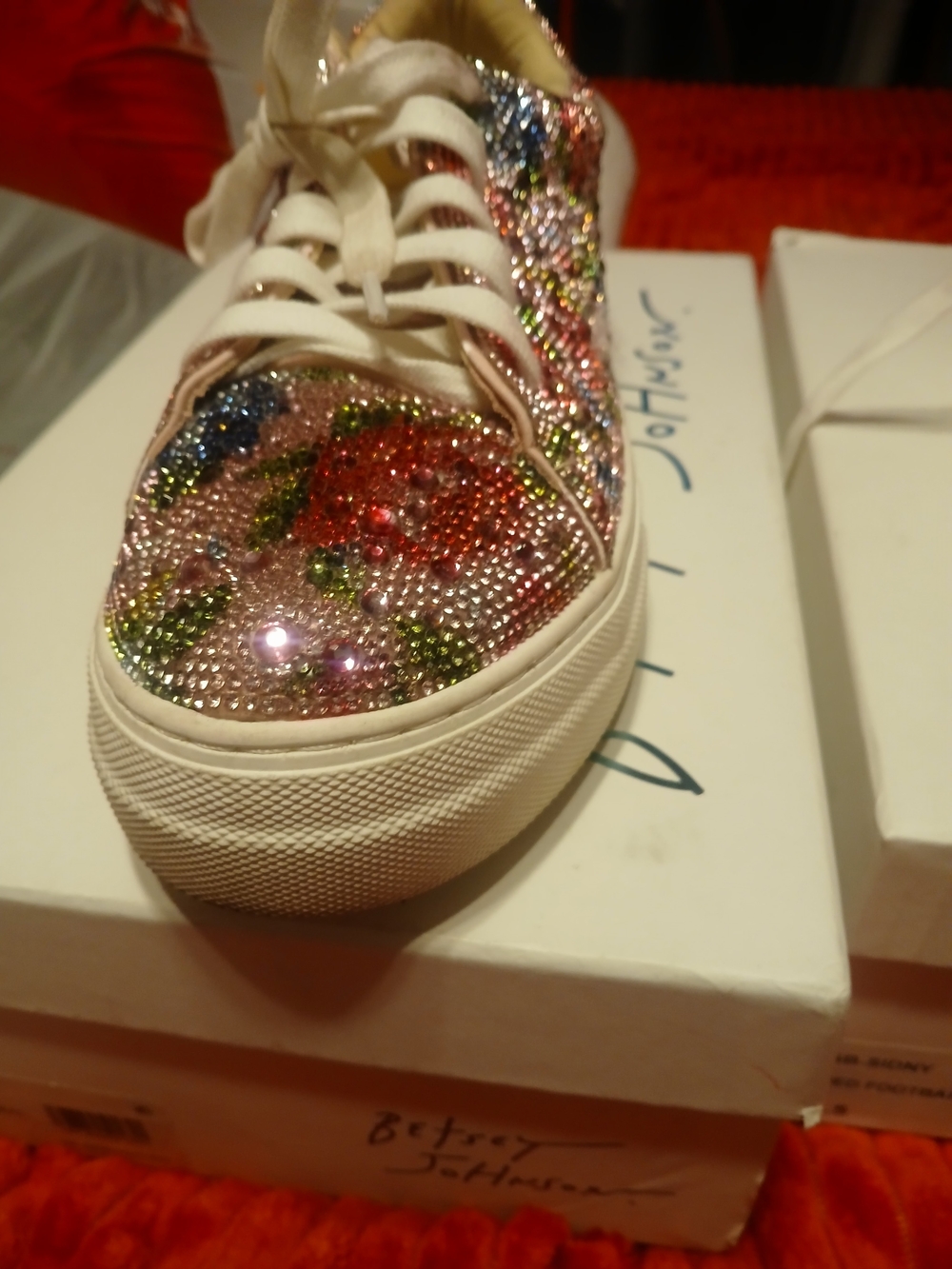 Betsey Johnson Multicolor Crystal Floral Lace-Up Sneaker
